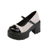 Inner heightening retro Mary Jane single shoes small size color matching versatile one-word buckle with platform small leather shoes