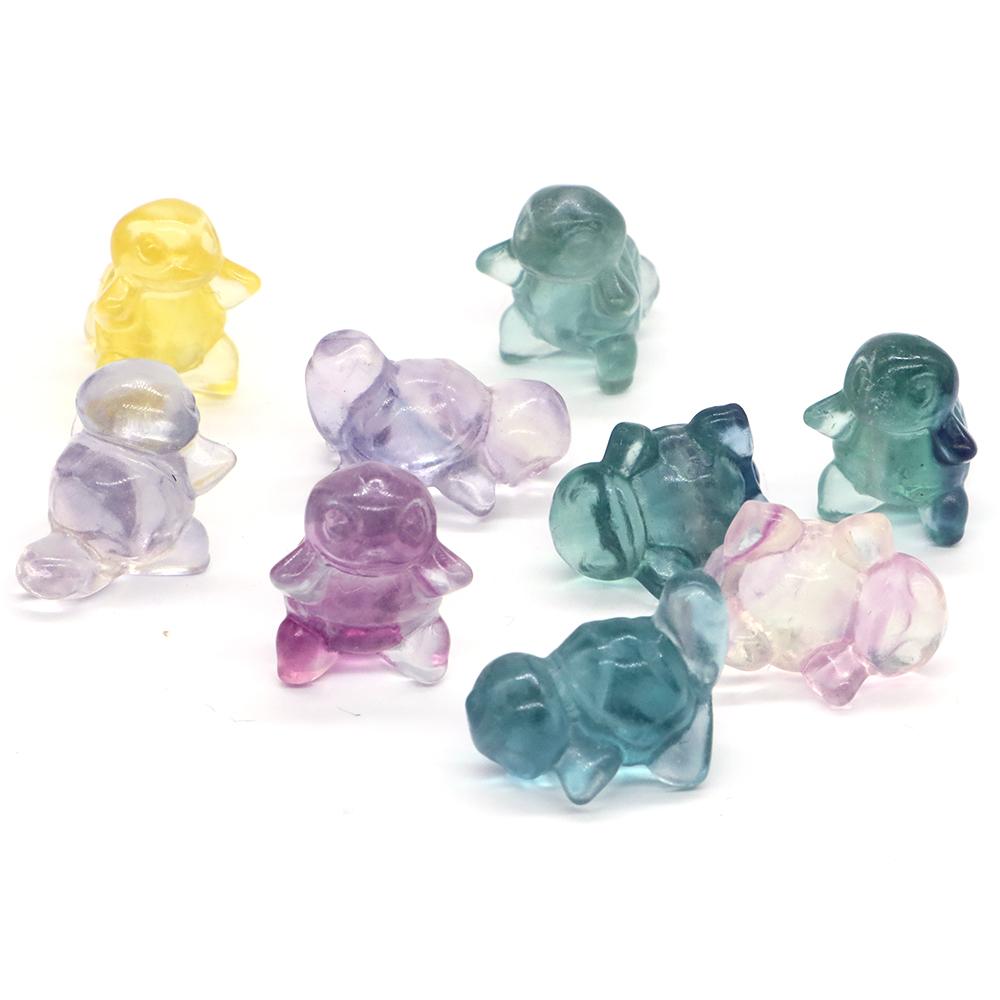 Natural Fluorite Crystals Mini Cartoon Animal Statue Reiki Healing Stones Carved Gemstone Crafts Home Decoration Ornament Gifts
