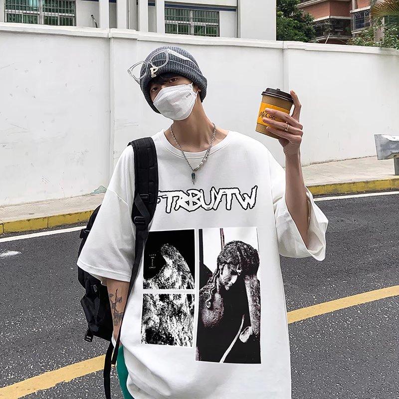 

Футболка с короткими рукавами для мужчин 2024 года, модная, с рукавом пять дюймов, универсальная, повседневная, свободная, студенческая, с короткими рукавами, повседневная, модная, с принтом 4XL белый