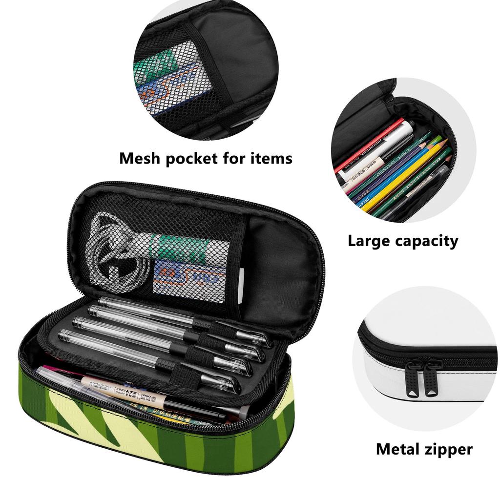 Pencil Pouch Smooth Zipper High Capacity Scratch Resistant Polyester with Main Compartment Mesh Pocket and Pen Slots for Students