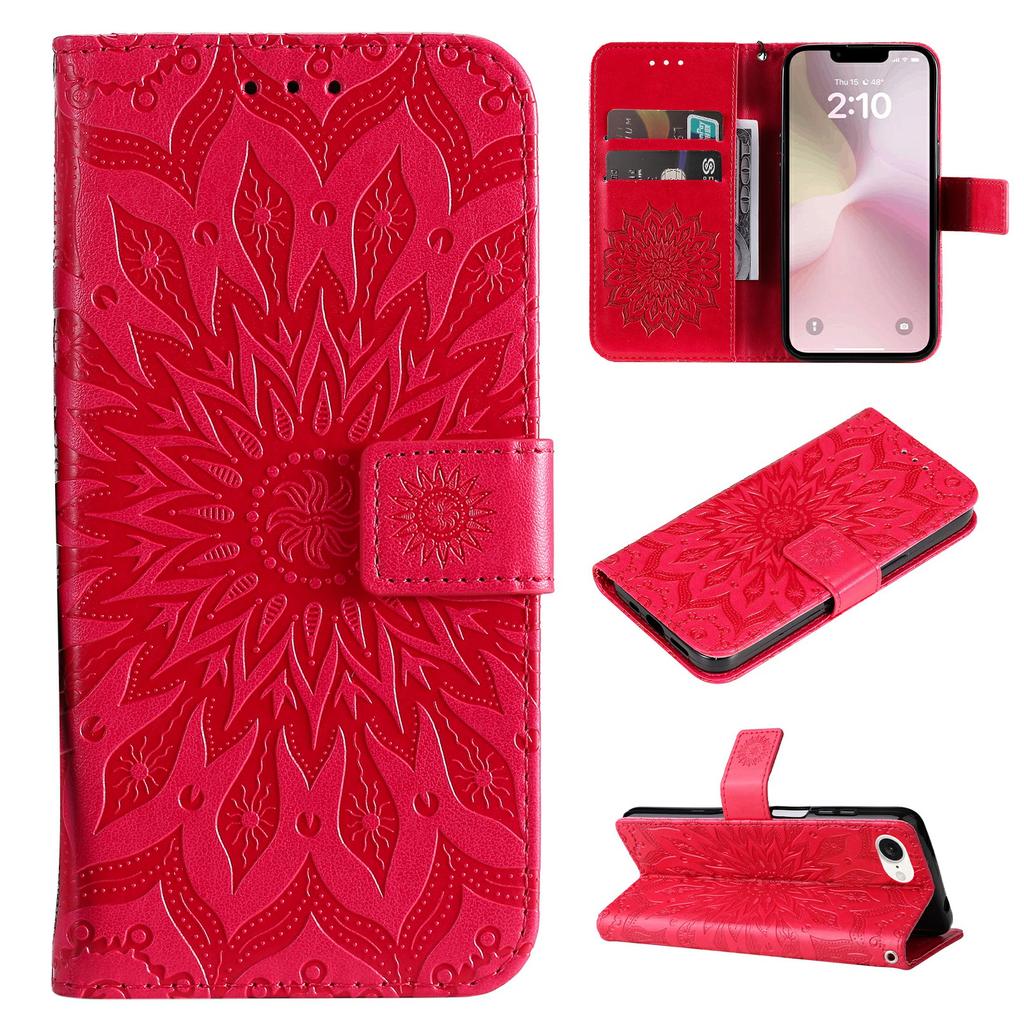 For iPhone 16e Phone Case Sunflower Imprinted Leather Wallet Stand Cover with Strap