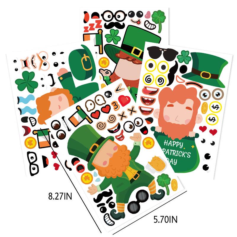St. Patrick s Day Kids  Cartoon Lucky Elf Shamrock Emoji Stickers Set of 25 (includes 1 cover)