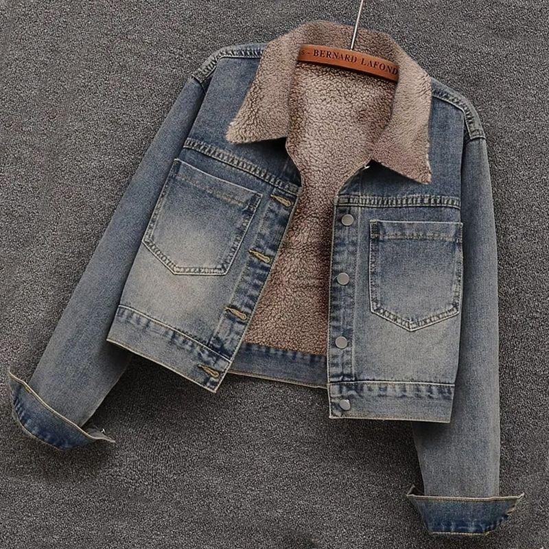 Fleece Thickened Denim Jacket Women's Short New Autumn and Winter Loose Versatile Jacket
