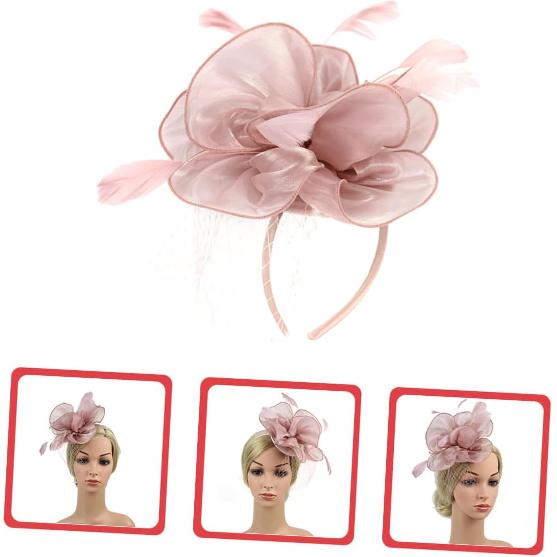 Ciieeo Bandeau et Chapeau Délicats en Maille Florale pour Femmes, Design Rose Nude, Coiffe pour Mariage et Tea Party avec Pince à Cheveux, Accessoire pour Occasion Spéciale