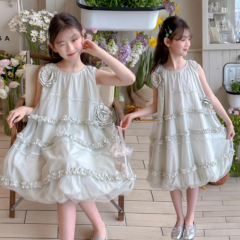 Girls' dress summer new style girls' thin cotton flower bud princess dress fashionable and stylish children's summer dress