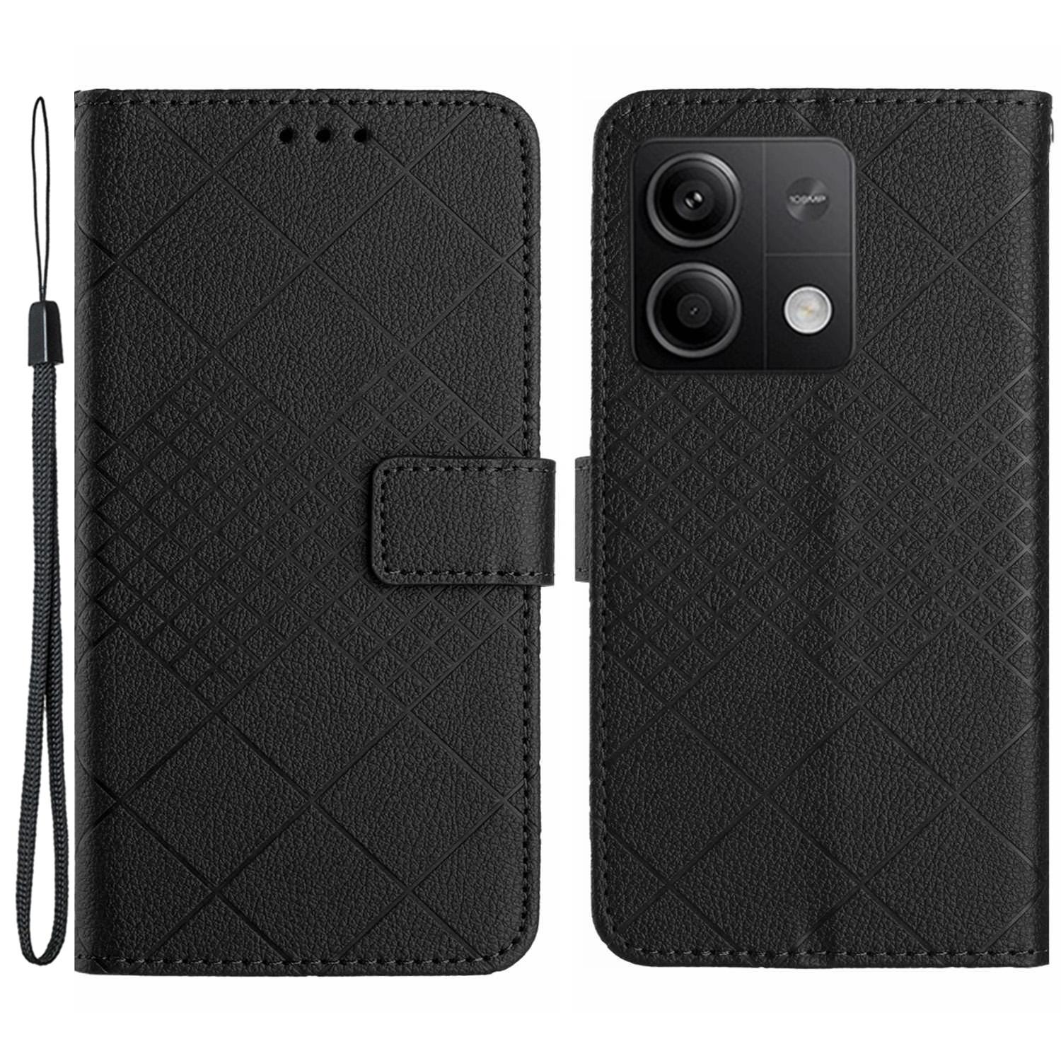

HT06 For Xiaomi Redmi Note 13 Pro 4G/Poco M6 Pro 4G Wallet Phone Case Rhombus Pattern Leather Flip Cover Black