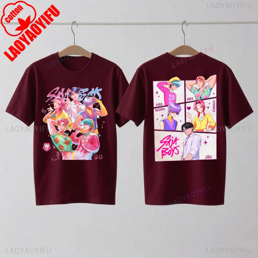 Saja Boys Kpop Łowcy Demonów Dwustronna Bawełniana Koszulka Huntrix Łowca Demonów Merch Jinu Saja Koszulki Abby Tajemnica Romans Dziecko Saja