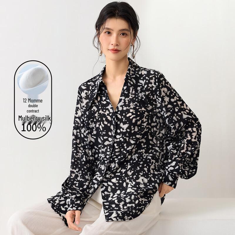 Golden Chrysanthemum Women s Silk Crepe Floral Print Blouse L