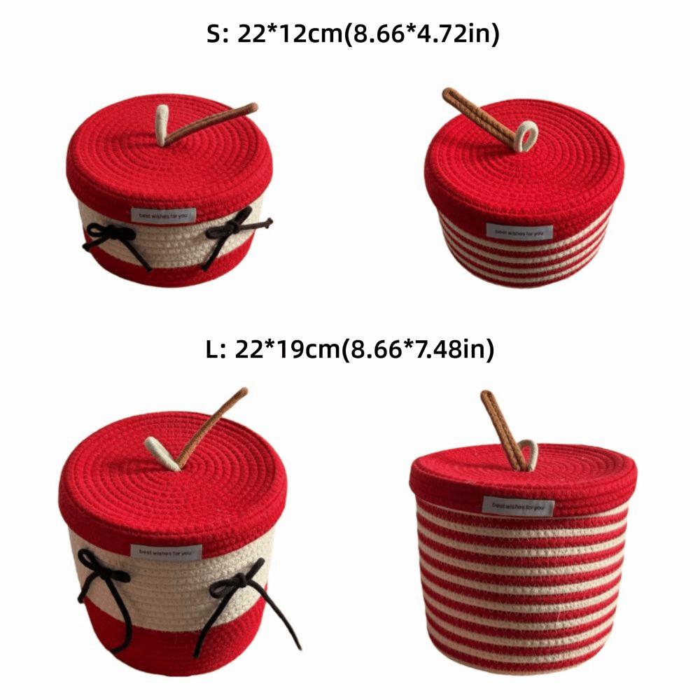 Cotton Tead Woven Storage Basket Red White Organizer Basket Cartoon Covered Basket Women Use