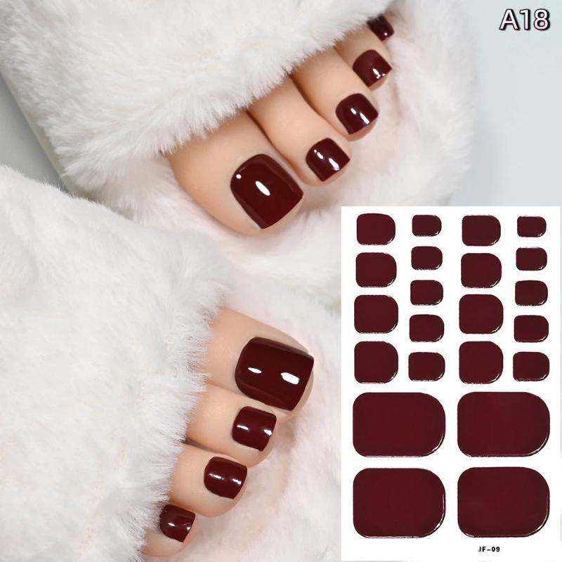 22Pcs/Sheet Toe Nail Sticker Wraps Baking Free Simple Solid Color Glitter Full Cover Toenail Polish Strips Waterproof
