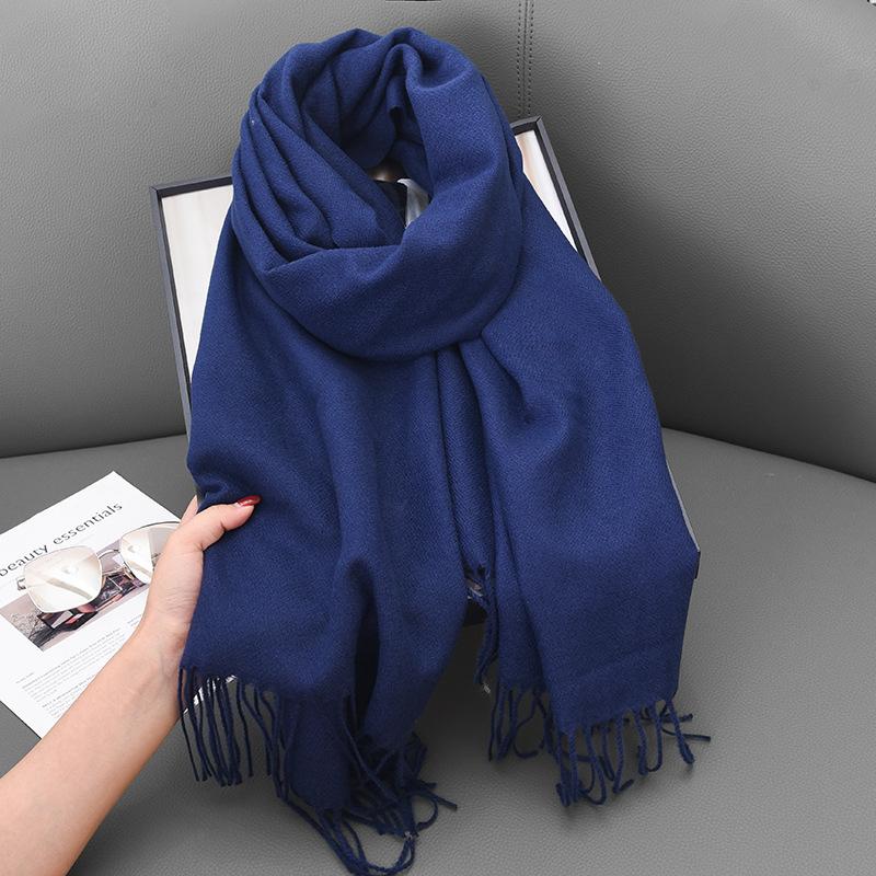 Scarf Winter Women'S Cashmere Literary And Artistic Thickening Warm Dual-Purpose Solid Color Fashion Atmosphere Scarf