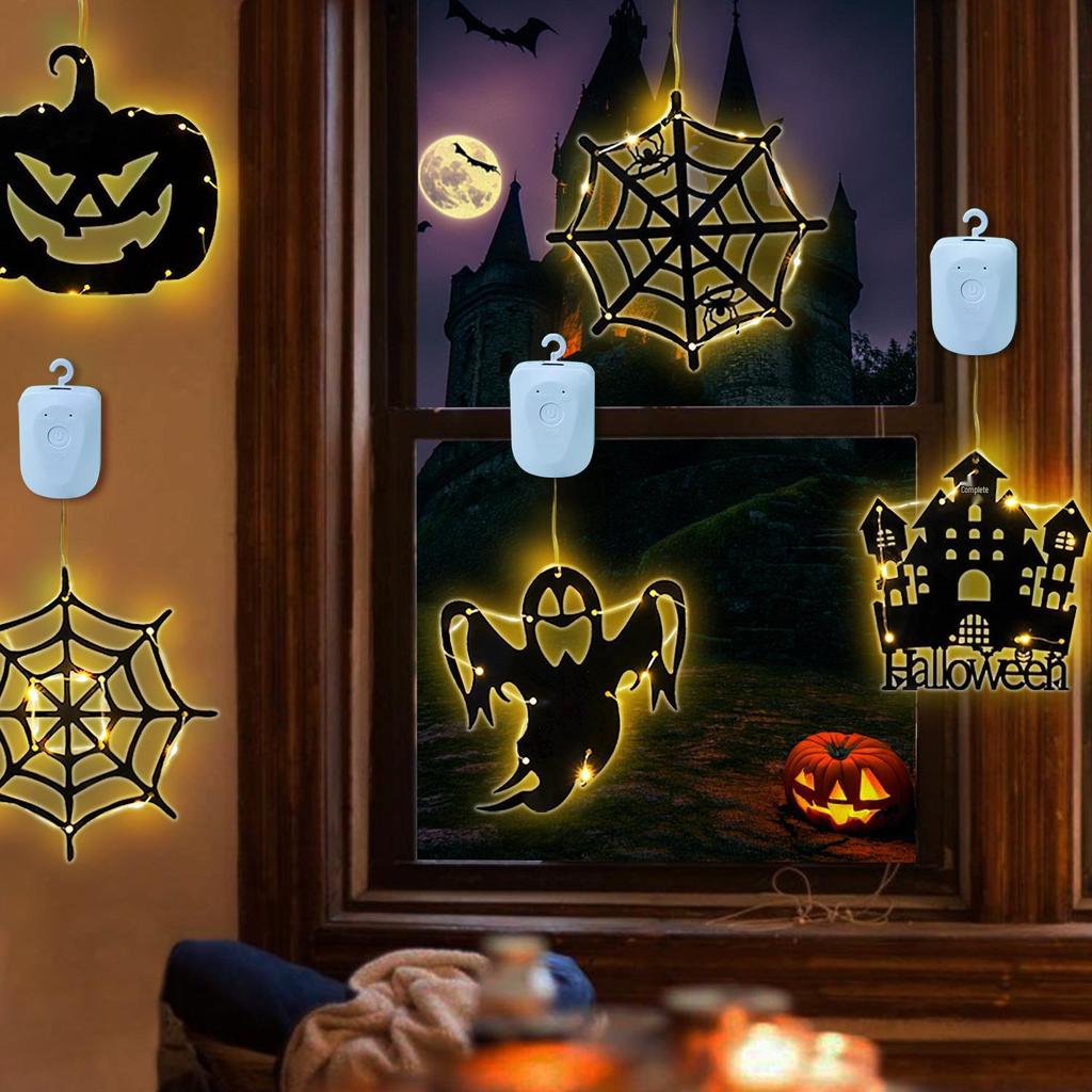 Halloween Pumpkin Ghost Hanging Lights for Indoor Wall & Window Decoration