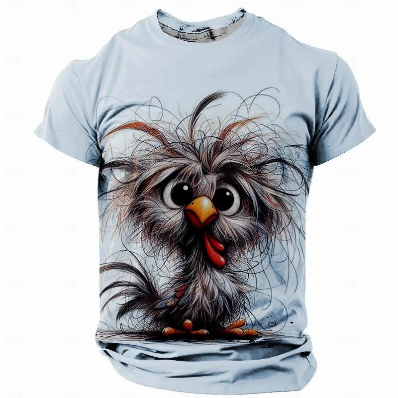 Funny Men's T Shirt Animal Chicken Print Summer Casual Short Sleeve Tee Street Fashion O-Neck Pullover Men's Oversized Clothing
