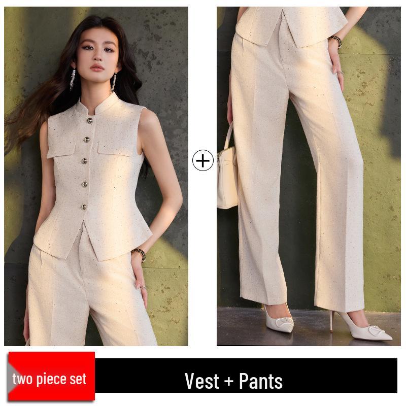 2026 Spring/Autumn Women's Wide-leg Pants & Vest Set with Starry Cape Top