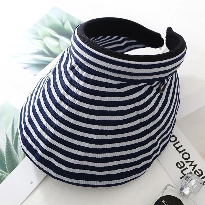 Summer Empty Top Sun Hat Hair Clip Women Fashion Striped Foldable Suncreen Visor Outdoor Traveling Beach UV Protection Cap