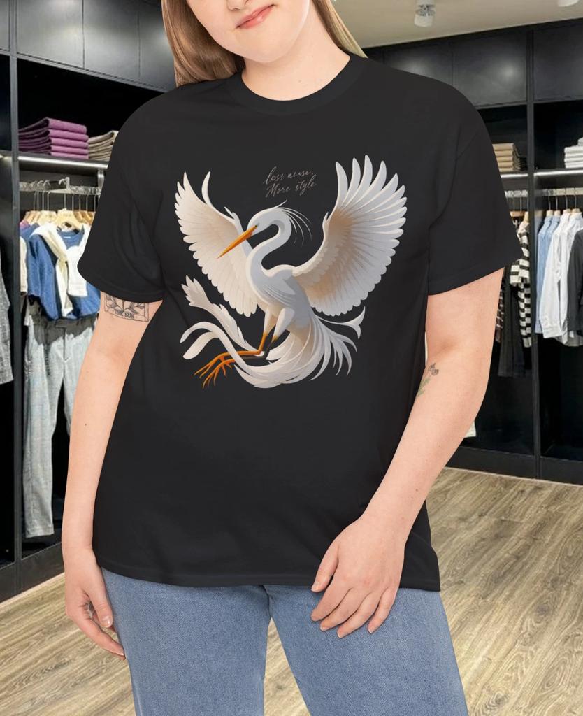 Elegant White Egret Graphic Tee – “Less Noise, More Style” Premium T-Shirt