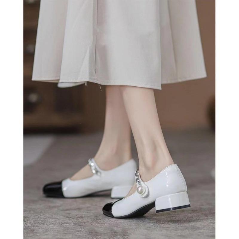 Mary Jane women's shoes high heels autumn new retro style color matching thick heels round head single shoes women