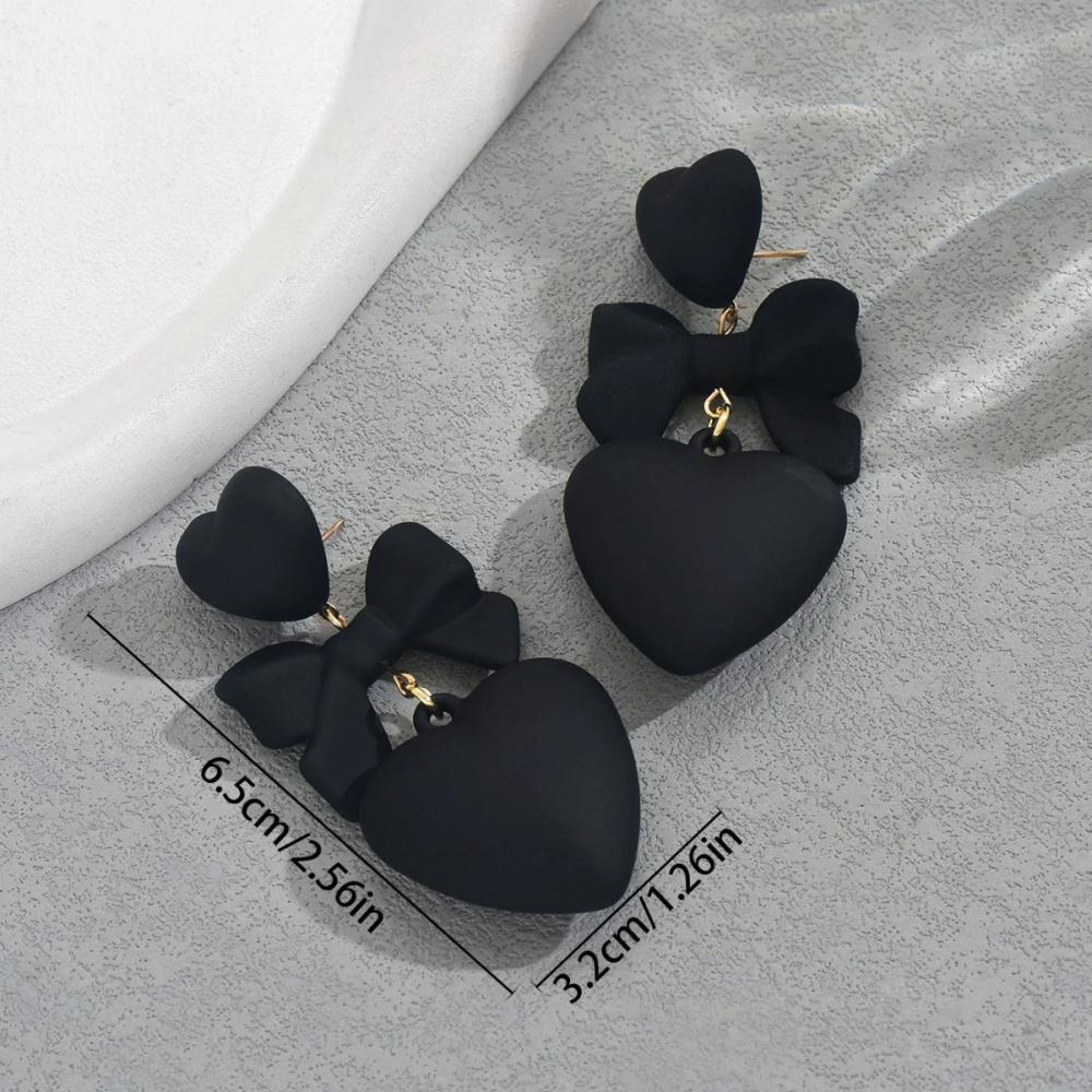 

New Retro Black Heart Earrings For Women Bowknot Love Drop Earrings Vintage Female Party Ear Jewelry Valentine Day Gifts
