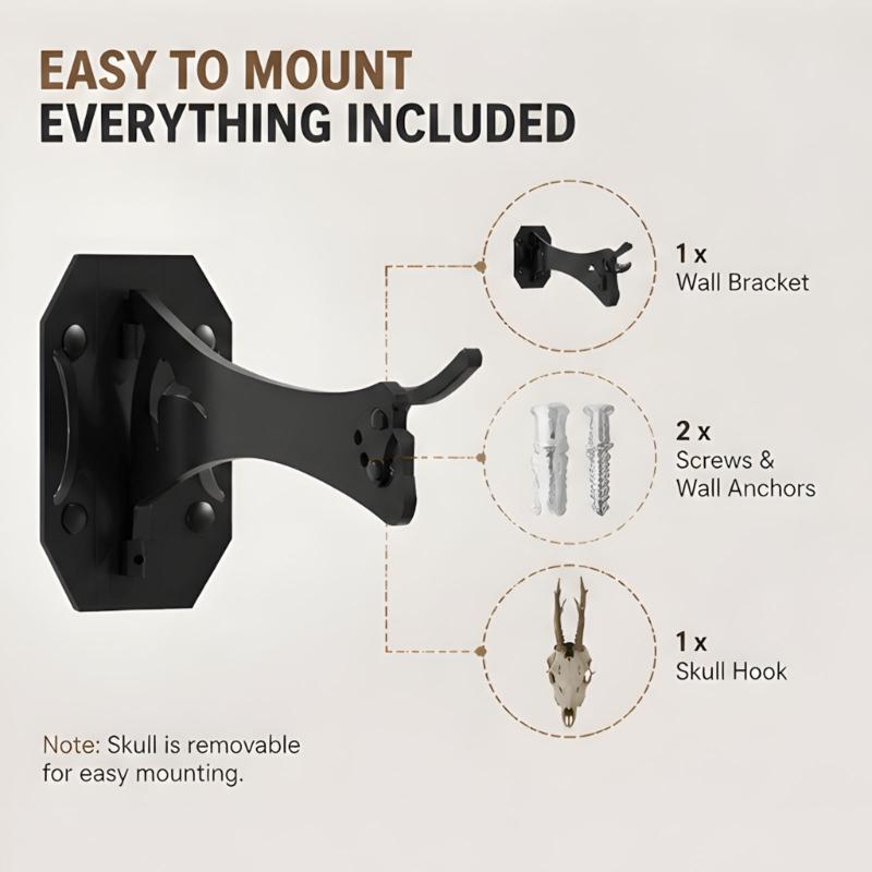 Iron Skull Display Support for Wall Mounting, Forked Bracket Arm with Screw-Fixed Plate for Indoor Display Arrangement