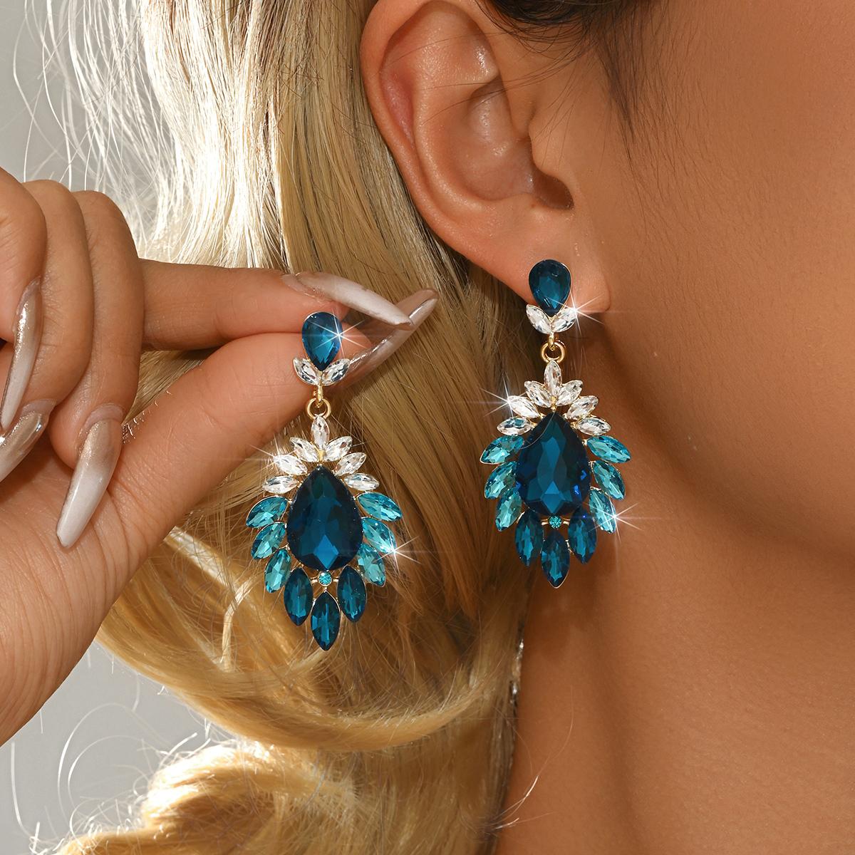 

French retro colored earrings, flower and leaf inlay design, bride s wedding dress matching, and anniversary gift