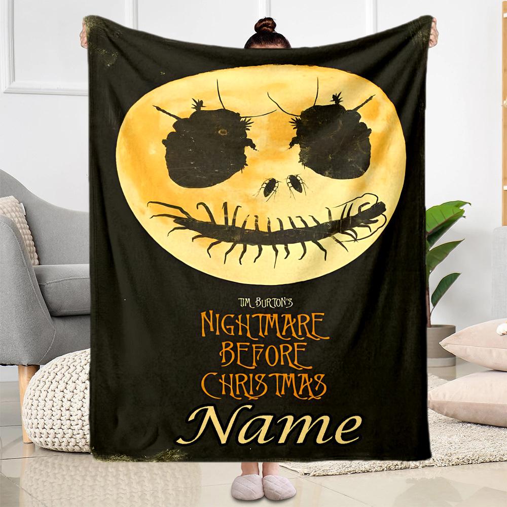 Nightmare Before Christmas Personalized Text Blanket Cozy Personalized Blanket Comfortable Perfect for Picnics Couch Living Room Bed All-Season Use