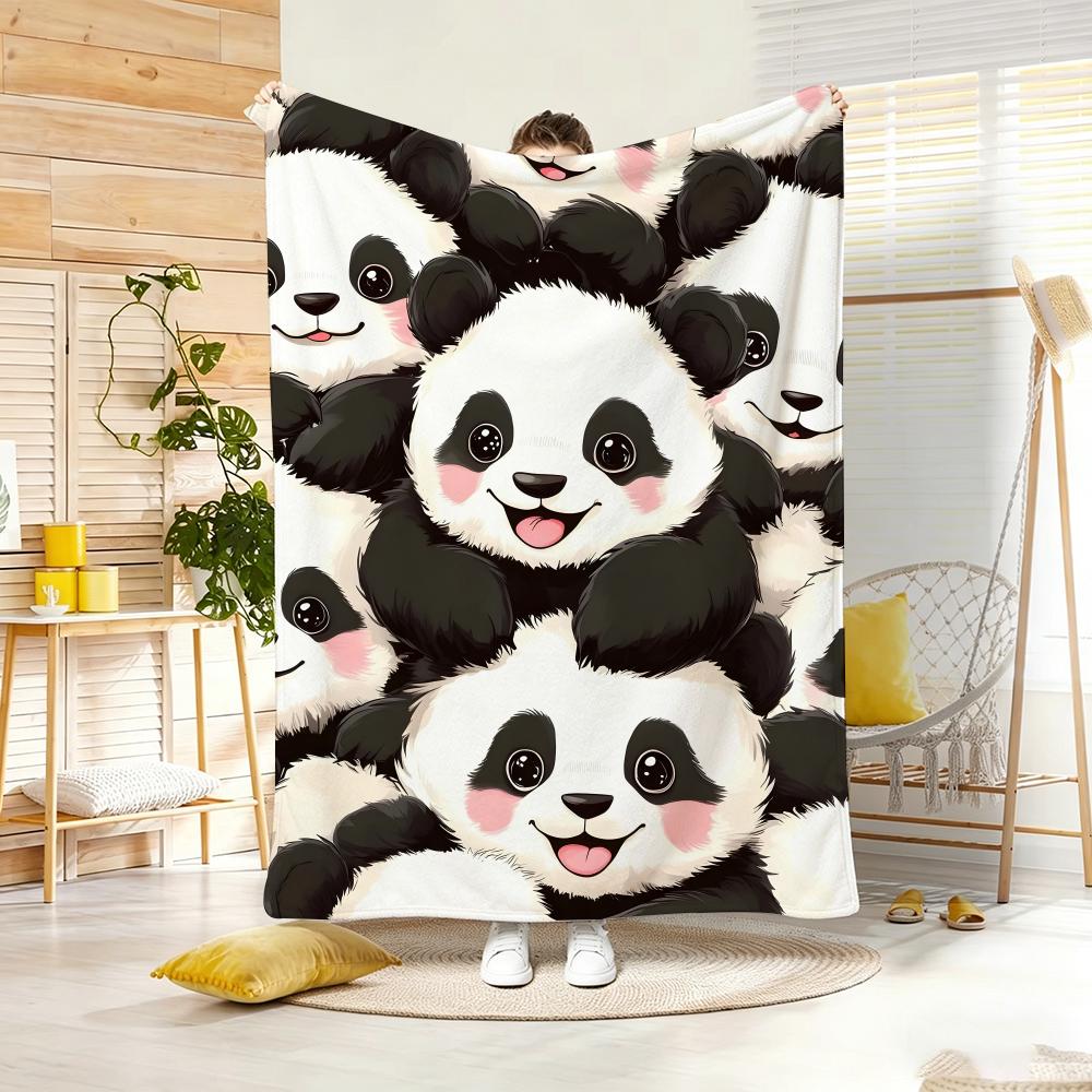 Cute Panda Cartoon Throw Lightweight G Flannel Blanket Soft Skinfriendly for Summer Cooling