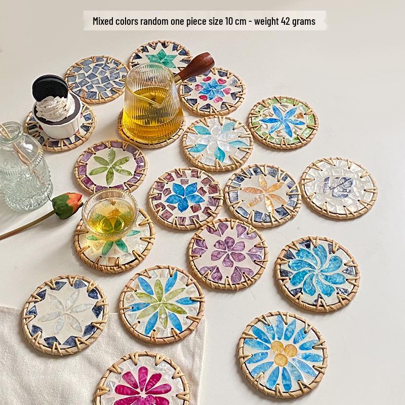 

Southeast Asia Vibrant Shell Insulated Teapot & Teacup Coasters - High-End Decorative Bowl Mats for Hotels and Restaurants