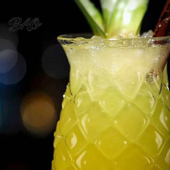Cocktail Glass for Restaurants Pineapple Shape Glass, 480ml Embossed Tumbler Juice Hot Heat Resistant Glassware Beverages, Creative Bar Whiskey,