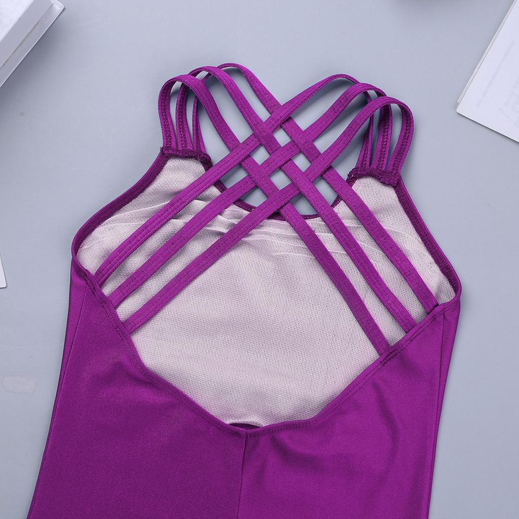 Girls Basic One Piece Cross Back Straps Gymnastic Ballet Dance Leotard Unitards Bodysuit Athletic