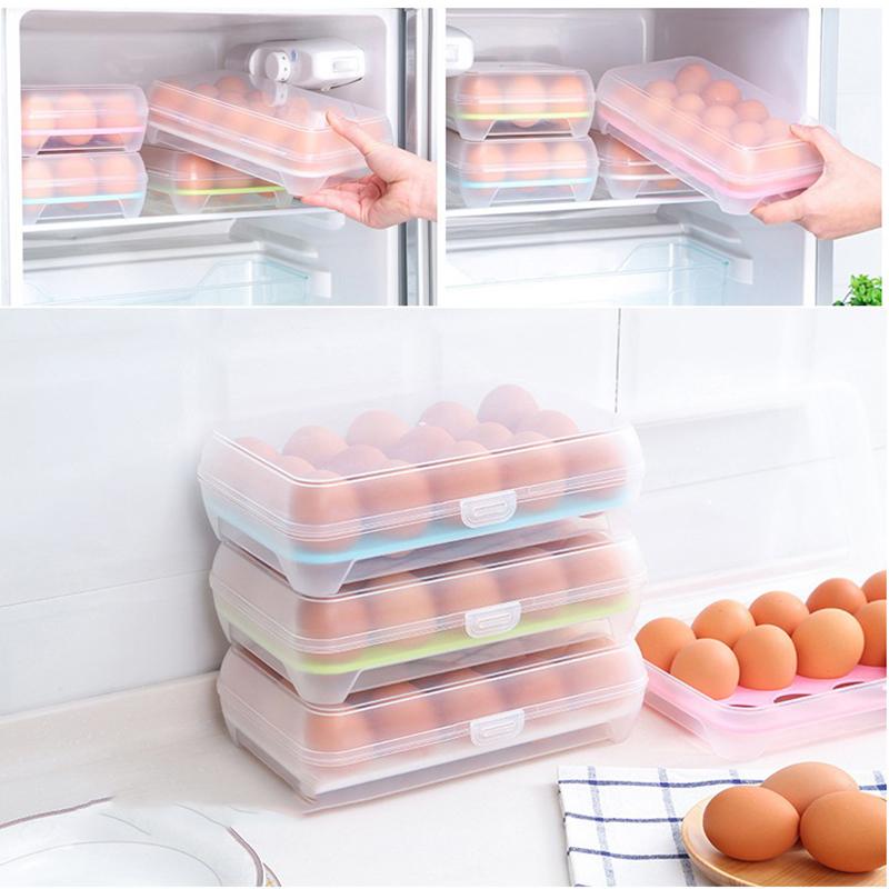 15 Grid Egg Storage Box Egg Box Tray with Lid Drawer Egg Carton PP Cases Refrigerator Cases Compartment Storage Egg Rack Support