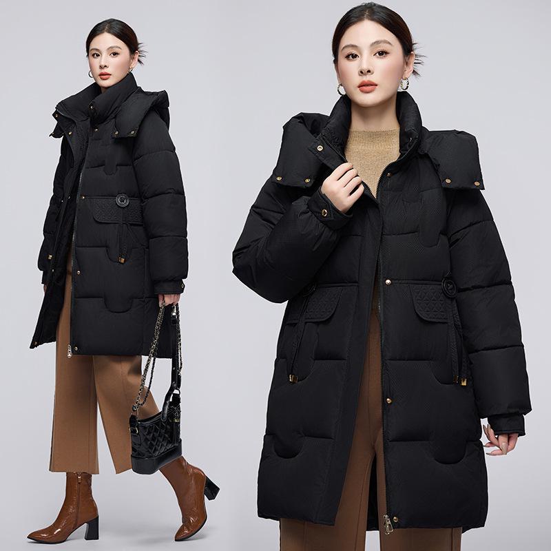 Women's Hooded Mid-Length Winter Cotton Coat: Thick, Cold-Proof, Fashionable Outerwear