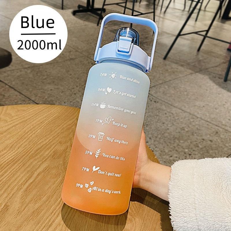 Sports Water Bottle with Time Marker Gradient Matte Motivational Water Bottle with Stickers for Outdoor Sports
