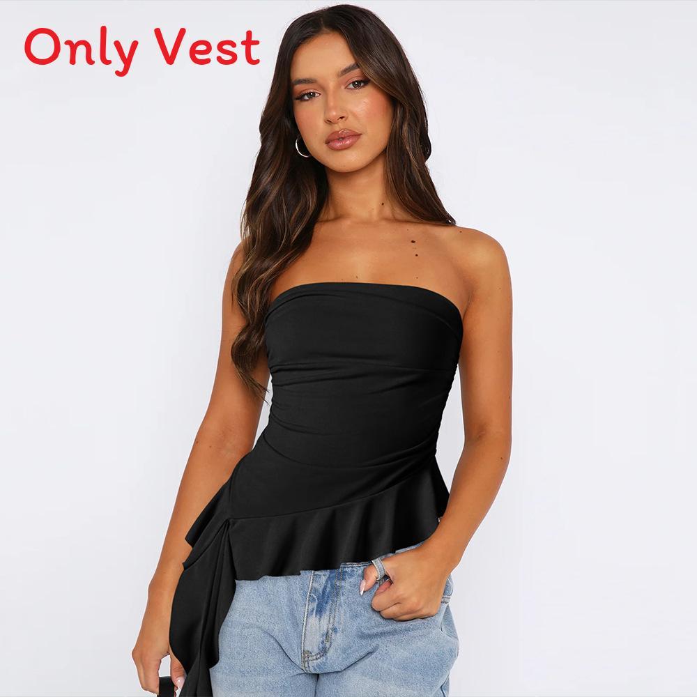 Y2k Slim Fit Sexy Bare Shoulder Top With Tassels For Summer Party