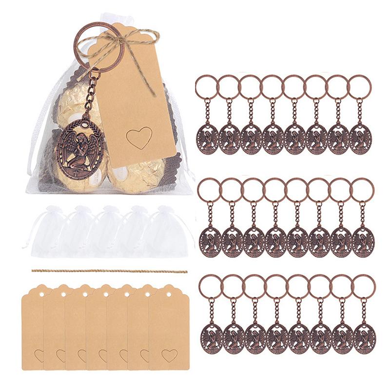 24Pcs Guardian Angel Keychain, Key Ring Baptism Pendant Keychain Gift Light Weight Alloy Decoration With Thank You Tag