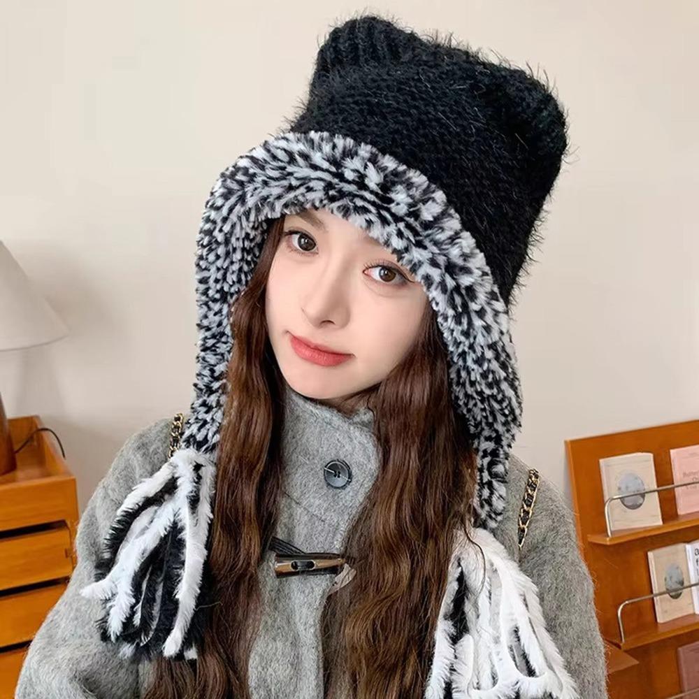 Cute Edge Winter Hat Ear Protection Warm Knitted Woolen Hat Windproof Thermal Beanie Cap Winter
