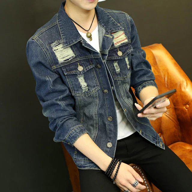 

Men s Korean Style Slim Fit Denim Jacket Coat Extra Large