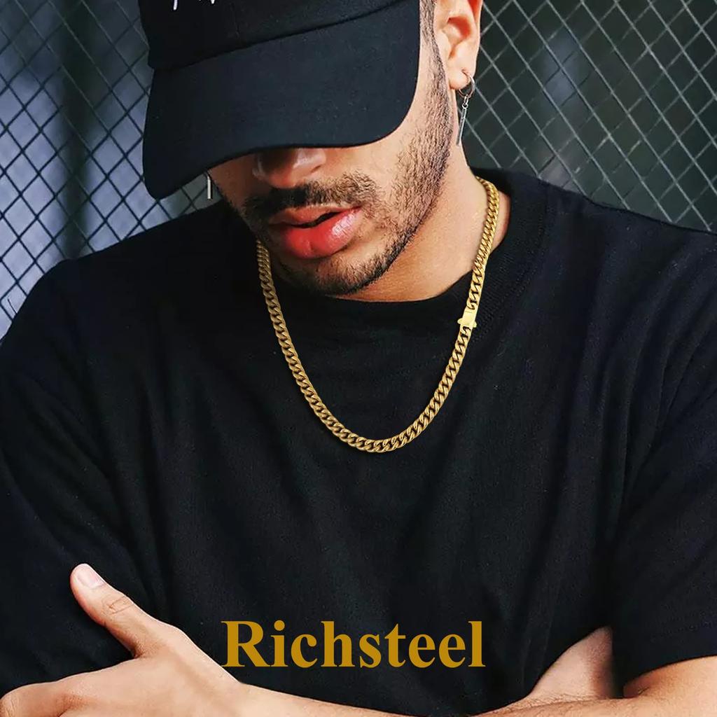 Kihei Necklace Chain Width 5mm 50cm 18K Gold Plated Extra Thick 4 Side Cut B Series Hip Hop Cool Accessory [Richsteel] Men's