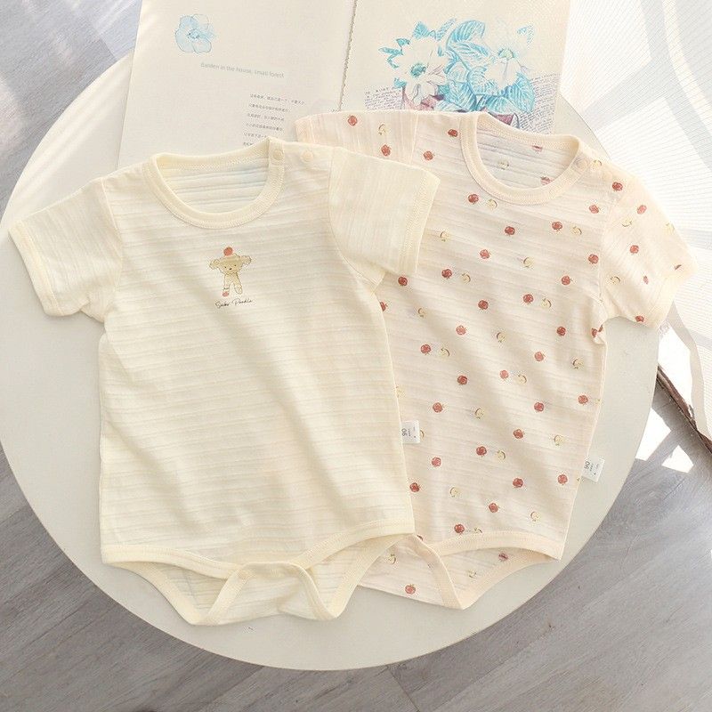 Summer Thin Japanese-Style Baby Short-Sleeve Romper Pure Cotton Pajamas Bamboo Cotton Unisex Baby Onesie Jumpsuit Apple Puppy Group 80 cm