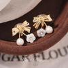 Gold Plated Zircon Bow Pearl Ear Clip, No Piercing Required; Elegant High-End Jewelry for Women.