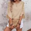 Ladies Summer Ruffles Half Sleeve Solid Color Pullover T Shirt Top