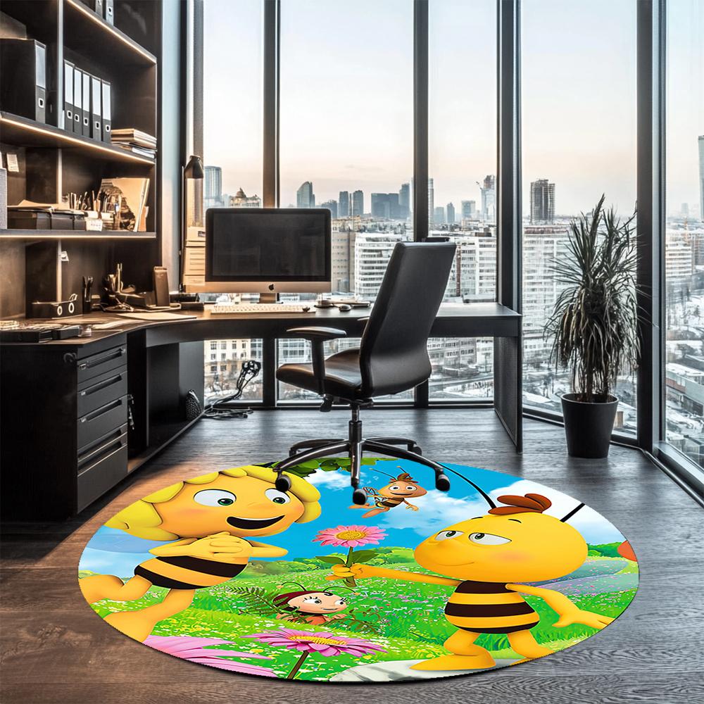Maya the Bee Printed Round Rug Carpet Chair Rug Area Rug Entryway Doormats,for Office Chair Living Room Bedroom Kitchen Room.