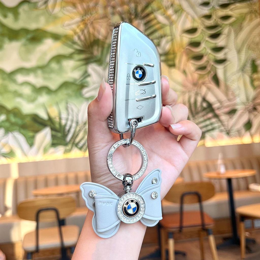 BMW Key Case: Compatible with X1, X2, X3, X4, X5, New 1 Series, 3 Series, 5 Series. Blade Style Shell with Women's Buckle Bag.