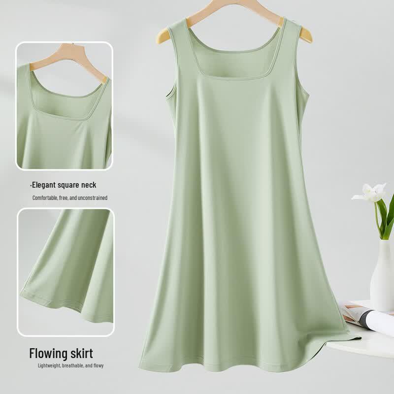 Snowforte Silk Blend Square Neck Sleeveless A-Line Dress L циан