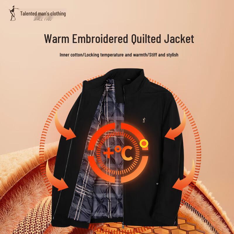 Men's Padded Embroidered Windproof Stand-up Collar Jacket