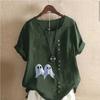 Women's Fashion Ghost Prined Short Sleeve T-shirt Loose Cotton Shirt Casual Loose Summer Blouse Tops