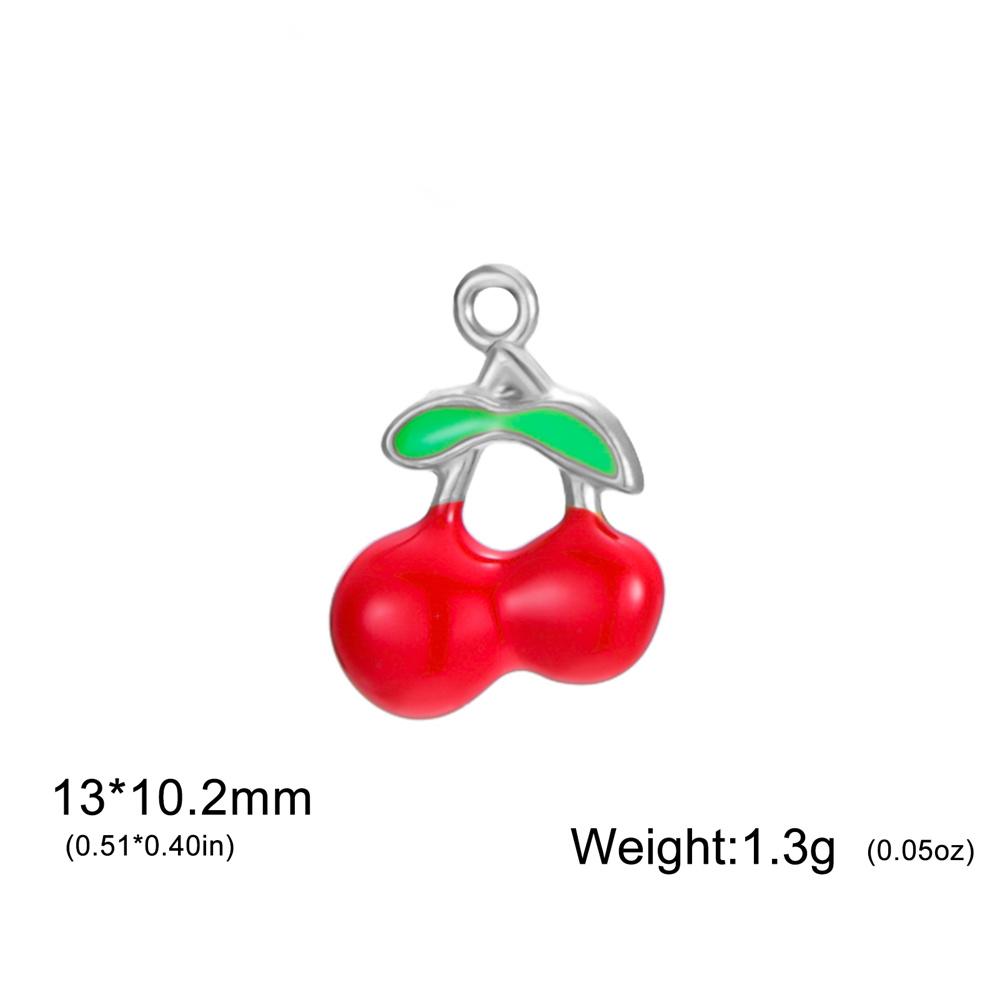 5pcs Red Enamel Cherry Charms Stainless Steel Fruit Pendants for DIY Bracelets Necklaces Jewelry Making Accessories Handmade DIY