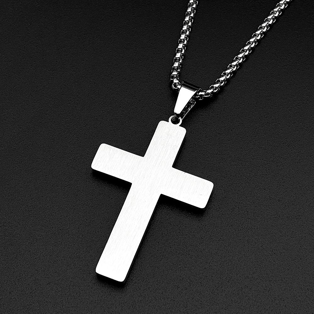 Christian Checkered Jesus Cross Pendant Necklace for Man Women Stainless Steel Gold Color Amulet Faith Hip Hop Chain Jewelry