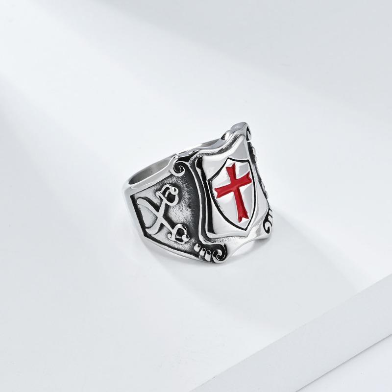 Man Cross Crusade Legion Shield Titanium Steel Ring Personalised Vintage Male Stainless Steel Jewellery Accessories