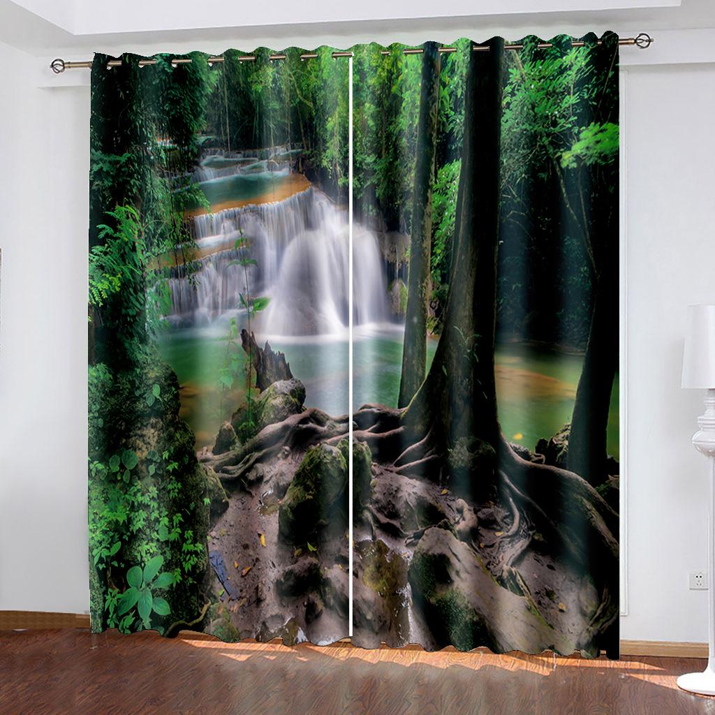 Spring outdoor real landscape digital print pattern living room balcony decoration curtain 90 grams polyester fiber two panels