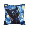 Van Gogh Starry Night Cat Pillowcase - 45.72x45.72cm, Polyester Decorative Cushion Cover with Zipper Closure, Machine Washable, Contemporary Art Desig
